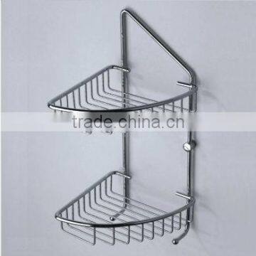 bathroom accessory/angle basket/chrome palted copper double basket wiht hooks