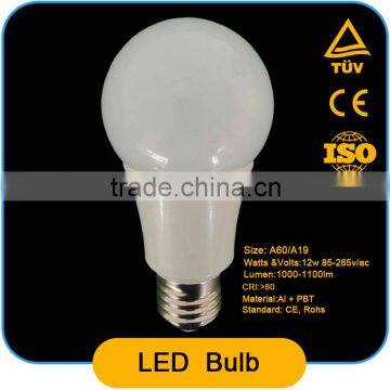 high wattage A60/A19 12w, led bulb ,Al+high quality pbt ,85-265v/ac,1000-1100lm,CRI>80,with CE ROHS, bulb led,led bulb lamp