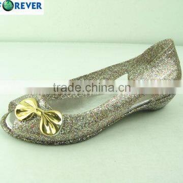 Stylish PVC injection low heel crystal wedding shoes for ladyr