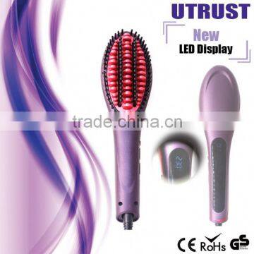 Promotion LED 3 Temperature Control Hair Straightener Brush Power Curling Iron Comb