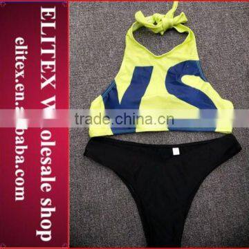 Wholesale Fashion English Note Sexy Yellow Latest Bikini Swimwear 2017