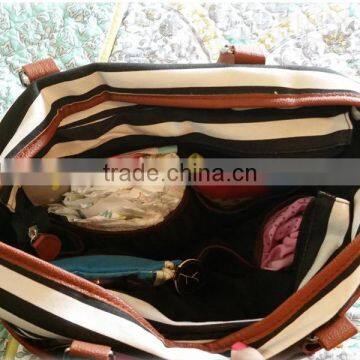 Stylish Canvas Baby Diaper Bag With Changing Pad Diaper Tote Bag photo-6