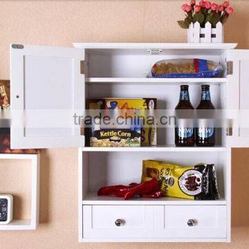 White Wooden Cabinet With Double Doors and Two Drawers White Kitchen Storage Cabinet Wall Cabinet for Kitchen