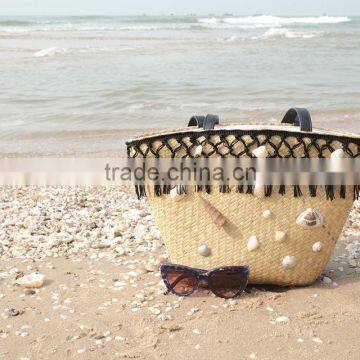 Seagrass beach bag with seashell decoration, cool design for summer holiday