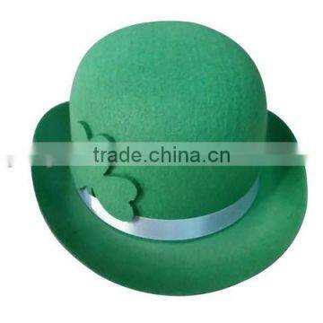 China suppliers St. Patrick's Day green wool fabric bowler top hat wholesale with ribbon shamrock for popular party on sale