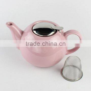 With S/S Lid and Fliter Pink Color Ceramic Teapot photo-3