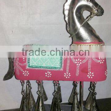 IRON/WOODEN PAINTED HORSE WITH BELLS