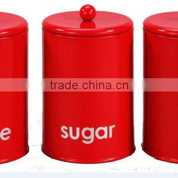 set of 3 sugar coffee tea canister in red