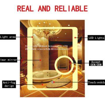 Hotel bathroom waterproof energy-saving LED fogless backlit mirror with mirror defogger