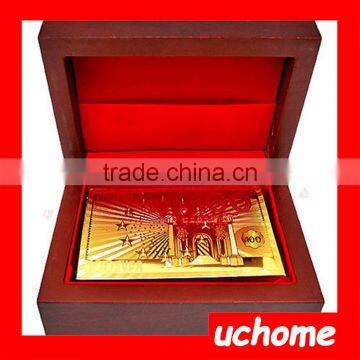 UCHOME Practical Artistic Gold Foil Plated Poker Playing Card Wooden Box Case For Present Gift