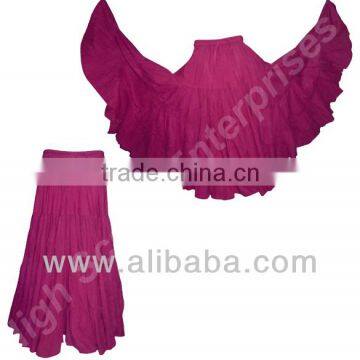 Tribal Gypsy Belly Dance 25 Yards 4 Tiered Pure Cotton Skirt Solid Color Hot Pink