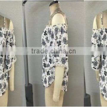 Smocked off the Shoulder With Pan Pan Trim Top