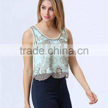 New Design Ladies Sequin Embroideried Beaded Cami Top photo-4
