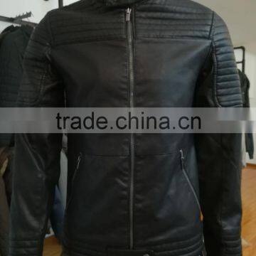 Round collar men jacket pu leahter motorcycle jacket