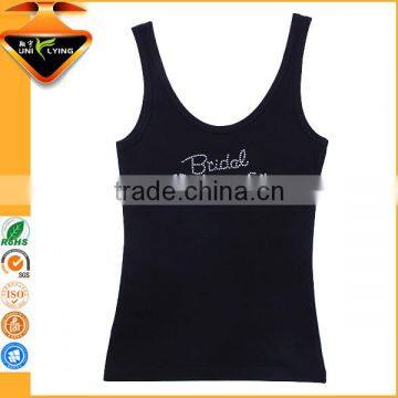 Big U Neck Sexy Ladies Pink Rhinestone Tank Tops for Bride photo-3
