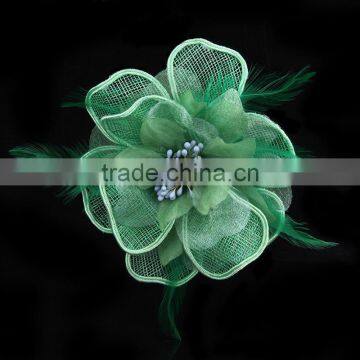 Wedding Party Brooch Polka Fabric Flower Brooches Organza Feather Flower Hair Flower Clip photo-5