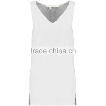 New Arrival Women White V Neck Tunic Vest Plain Chiffon Summer Sleeveless Clothing photo-2