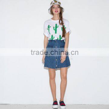 MGOO Imported Factory Manufacturer Fashion Denim Blue Buttons Skirts For Women A Line Knee Length 15144B699 photo-5