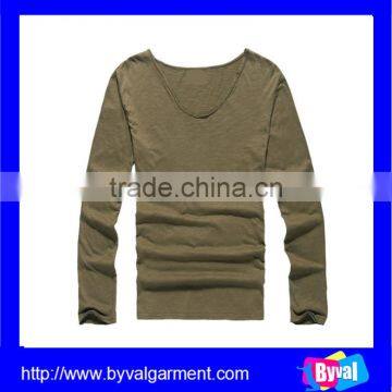 OEM Bulk Wholesale China New Olive Green Blank O Neck Long Sleeve Men T-shirts