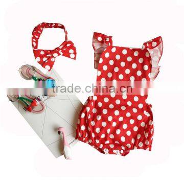 Wholesale bonds baby clothes polka dot jumpsuit baby girl romper flutter shoulder straps adjustable infant clothing