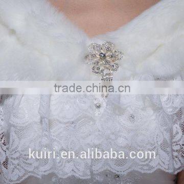 Off Shoulder White Lace Fur Shawl Wedding Evening Party Cape Short Faux Fur Women Wrap photo-6