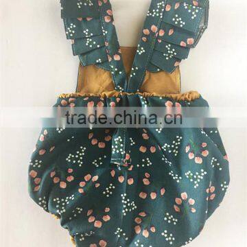 Green Twill Fabric Flora Romper High End Infant Toddlers Clothing Baby Romper photo-2
