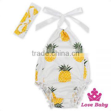 High Quality Kids St. Patricks Day Item Clover Printed Halter Design Newborn Baby Hairboll Romper photo-3