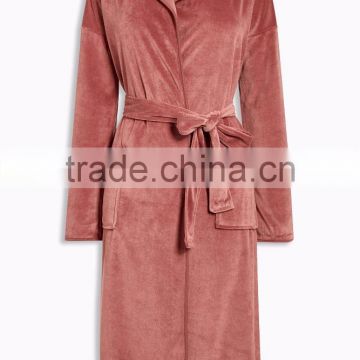 Customize ladies luxury Coral velvet long robe, long sleeve kimono robe 2017012