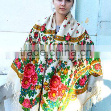 Vintage Wool Shawl, Russian Floral Scarf ,russian Shawl, Floral Scarf, Spring Shawl, Wedding Shawl, Natural White Shawl photo-3