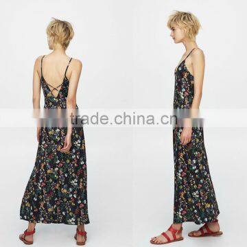 Spaghetti Strap and V-neck Ladies Hem Split Sleeveless Maxi Dress photo-4