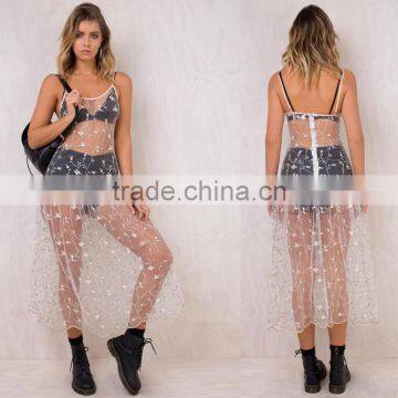 Overall Embroidery Transparent Mesh Dress Sexy Girls' Sheer Beach Wear photo-6