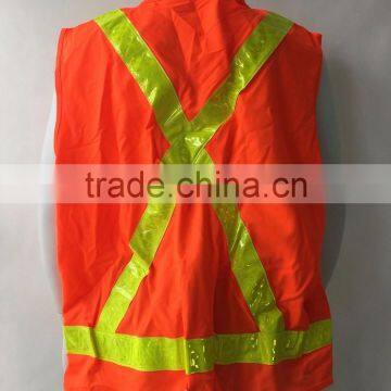Customized Orange Highlight PVC Safety Reflective Vest With 100%polyester Tricot Fabric