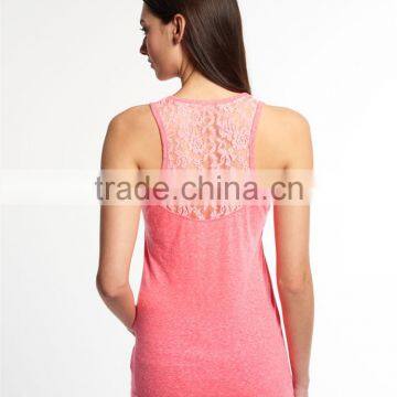 2017 Shandao New Sample Daily Wear Summer Casual Sleeveless Round Neck Slim Pocket With Lace Pink Cotton Women Tank Top photo-3