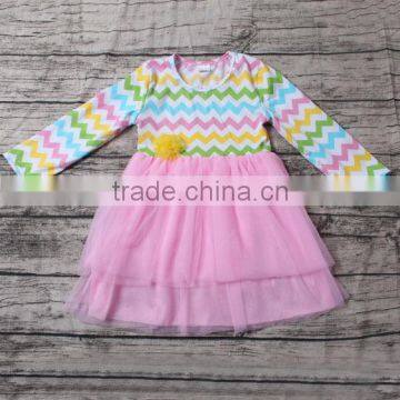 2016 Hot Sale Colorful Chevron Print Dress Pink Color Lace Baby Girls Party Dress Design photo-2