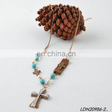 Anti-Siver and Anti-Gold vintage cross Necklaces turquoise beads necklace
