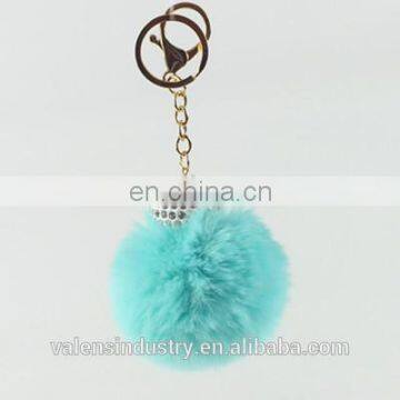 New Design Custom Faux Rabbit Fur Pom Pom Ball Keychain With Crystal Decorated for Girls' Gift Bag Accessories Car Pendant photo-2