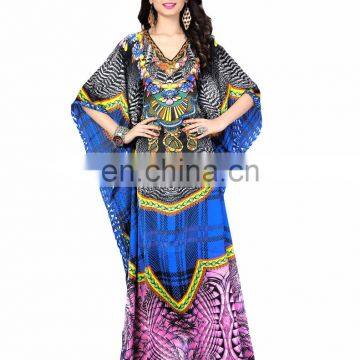 Women's Multi-Colour Satin Silk Digital Printed Stylish Kaftan / Smart Wear Kaftan / Style Kaftan (kaftan dress)