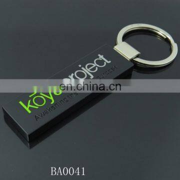 Rectangle Black Color Metal Keychain with Custom Embossed Logo