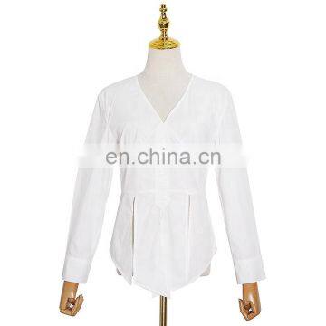 TWOTWINSTYLE White Loose Shirt For Women long Sleeve Minimalist Solid Casual