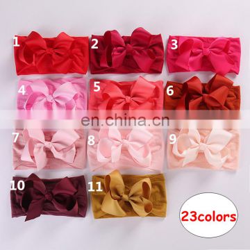 23Colors 5inch Baby Solid Headband Girls Soft headwear with silk ribbon bow