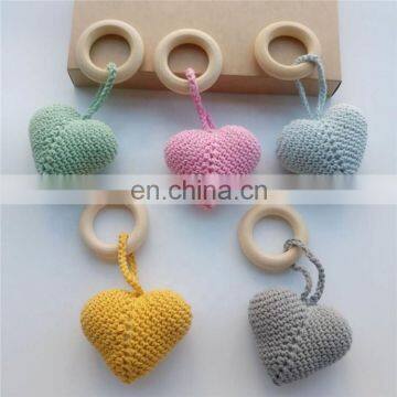 Cute Heart Baby Teething Ring Hand Knitted Teether Rattle Toy photo-2
