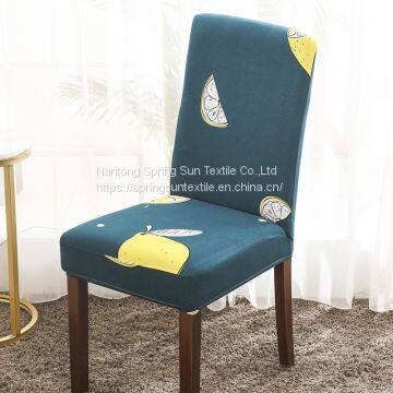 Green Printed Stretch Dining Room Chair Covers Soft Removable Dining Chair Slipcover photo-3