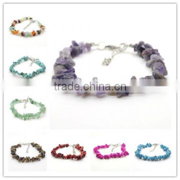 Assorted Chip Gemstone Bracelet with Extended Chain and lobster clasp