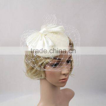 Newest Design Satin Bowknot Decorative Women Wool Mini Felt Hat With Veil photo-2