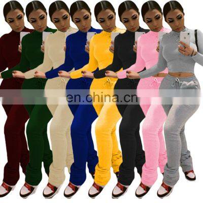 2021 New Design Solid Color Women Hoodies 2 Piece Jogger Sweatsuit Set