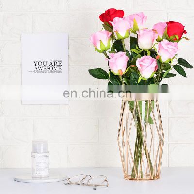 Flower Vases Tall Nordic Plant Bud Modern Clear Cheap Decoration Rose Gold Wedding Metal Flower Glass Vases For Home Decor