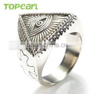 Topearl Jewelry Stainless Steel Men's All-see Eye Ring For Men Fashion Cross Eye Open Ring Vintage Punk Style Ring MER439