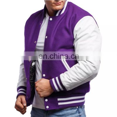 Baseball lettermen varsity jacket for men with leather sleeve custom embroidery patched logo