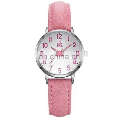 SHENGKE Lovely Lady Watch Arabic Number Index Dila Easy To Cheak Time Luminous Soft Leather Band Japanese Quartz Movement K9005L