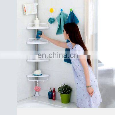 4 Layer Tension Pole Shower Corner Rack Metal Bathroom Corner Shelf Telescopic Shower Caddy Stand With Towel Rod photo-2